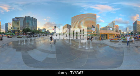 360 degree panoramic view of Seoul, South Korea - 22 June 2019 360 degrees panorama view of Gyeongbokgung Palace and City Center.