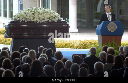 Ronald Reagan Jr. speaks as dignitaries from the world of politics, media and Hollywood gathered to bid a final farewell to his mother Nancy Reagan as the former first lady was eulogized and laid to rest next to her husband at the Ronald Reagan Presidential Library and Museum in Simi Valley, California on March 11, 2016.  Photo by Jim Ruymen/UPI Stock Photo