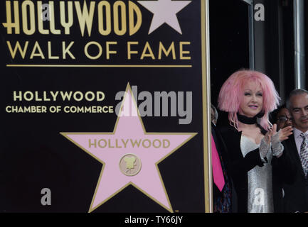 Singer Cyndi Lauper waits to be honored with actor Harvey Fierstein in a double unveiling ceremony with the 2,577th and 2,578th stars on the Hollywood Walk of Fame in Los Angeles on April 11, 2016. Photo by Jim Ruymen/UPI Stock Photo