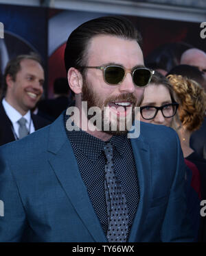 Cast member Chris Evans attends the premiere of the sci-fi motion picture fantasy 'Captain America: Civil War' at the El Capitan Theatre in the Hollywood section of Los Angeles on April 12, 2016. Storyline: Political interference in the Avengers' activities causes a rift between former allies Captain America and Iron Man.  Photo by Jim Ruymen/UPI Stock Photo