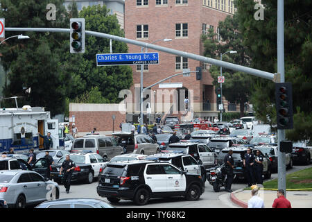 The Los Angeles Police Department SWAT unit responded with federal agents of the FBI and ATF to the campus of the University of California in Los Angeles on June 1, 2016, after two men were shot dead in what investigators said was a murder-suicide. The Westwood, California campus was locked down for about two hours  Photo by Jim Ruymen/UPI Stock Photo