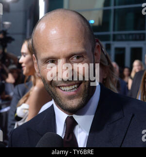 Cast member Jason Statham attends the premiere of the motion picture crime thriller 'Mechanic: Resurrection' at the ArcLight Cinerama Dome in the Hollywood section of Los Angeles on August 22, 2016. Storyline: Arthur Bishop thought he had put his murderous past behind him when his most formidable foe kidnaps the love of his life. Now he is forced to travel the globe to complete three impossible assassinations, and do what he does best, make them look like accidents.  Photo by Jim Ruymen/UPI Stock Photo