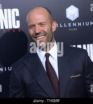 Cast member Jason Statham attends the premiere of the motion picture crime thriller 'Mechanic: Resurrection' at the ArcLight Cinerama Dome in the Hollywood section of Los Angeles on August 22, 2016. Storyline: Arthur Bishop thought he had put his murderous past behind him when his most formidable foe kidnaps the love of his life. Now he is forced to travel the globe to complete three impossible assassinations, and do what he does best, make them look like accidents.  Photo by Jim Ruymen/UPI Stock Photo