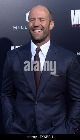 Cast member Jason Statham attends the premiere of the motion picture crime thriller 'Mechanic: Resurrection' at the ArcLight Cinerama Dome in the Hollywood section of Los Angeles on August 22, 2016. Storyline: Arthur Bishop thought he had put his murderous past behind him when his most formidable foe kidnaps the love of his life. Now he is forced to travel the globe to complete three impossible assassinations, and do what he does best, make them look like accidents.  Photo by Jim Ruymen/UPI Stock Photo