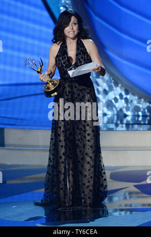 Actress Julia Louis-Dreyfus accepts the award for Outstanding Lead Actress in a Comedy Series for 'Veep' onstage during the 68th annual Primetime Emmy Awards at Microsoft Theater in Los Angeles on September 18, 2016. Photo by Jim Ruymen/UPI Stock Photo