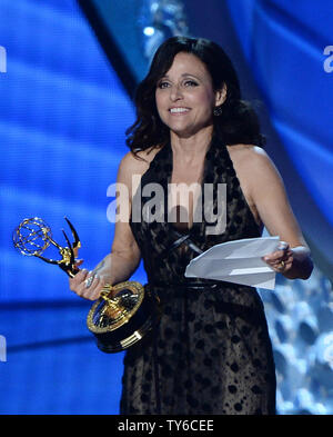 Actress Julia Louis-Dreyfus accepts the award for Outstanding Lead Actress in a Comedy Series for 'Veep' onstage during the 68th annual Primetime Emmy Awards at Microsoft Theater in Los Angeles on September 18, 2016. Photo by Jim Ruymen/UPI Stock Photo