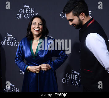 Director Mira Nair (L) attends the premiere of her new motion picture biographical sport drama 'Queen of Katwe' with her son Zohran Mamdani, who curated the film's soundtrack, at the El Capitan Theatre in the Hollywood section of Los Angeles on September 20, 2016.  Photo by Jim Ruymen/UPI Stock Photo