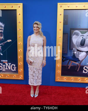 Cast member Tori Kelly, the voice of Meena in the animated motion picture comedy 'Sing' attends the premiere of the film at the Microsoft Theater in Los Angeles on December 3, 2016. Storyline: A koala named Buster Moon has one final chance to restore his theater to its former glory by producing the world's greatest singing competition. Photo by Jim Ruymen/UPI Stock Photo