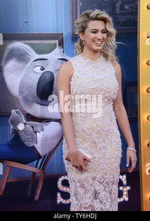 Cast member Tori Kelly, the voice of Meena in the animated motion picture comedy 'Sing' attends the premiere of the film at the Microsoft Theater in Los Angeles on December 3, 2016. Storyline: A koala named Buster Moon has one final chance to restore his theater to its former glory by producing the world's greatest singing competition. Photo by Jim Ruymen/UPI Stock Photo