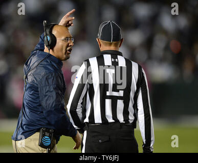 Penn State head coach James Franklin yells at line judge in the fourth quarter against the USCTrojans during the 2017 Rose Bowl in Pasadena, California on January 2, 2017. The Trojans defeated the Nittany Lions 52-49. Photo by Jon SooHoo/UPI Stock Photo