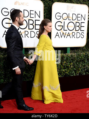 Natalie Portman (R) and  Benjamin Millepied attend the 74th annual Golden Globe Awards at the Beverly Hilton Hotel in Beverly Hills, California on January 8, 2017. Photo by Jim Ruymen/UPI Stock Photo