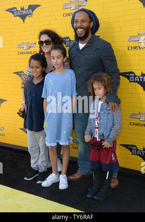 Ziggy Marley and his wife Orly Marley attend with their children the premiere of the animated fantasy 'The LEGO Batman Movie' at the Regency Village Theatre in the Westwood section of Los Angeles on February 4, 2017. Storyline: Bruce Wayne must not only deal with the criminals of Gotham City, but also the responsibility of raising a boy he adopted.  Photo by Jim Ruymen/UPI Stock Photo