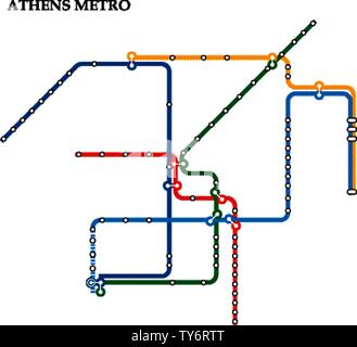 Map of the Athens metro, Subway, Template of city transportation scheme for underground road. Stock Vector