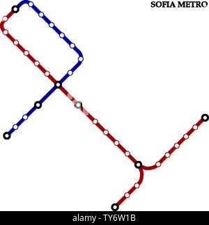 Map of the Sofia metro, Subway, Template of city transportation scheme for underground road. Stock Vector