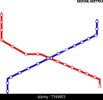 Map of the Minsk metro, Subway, Template of city transportation scheme for underground road. Stock Vector