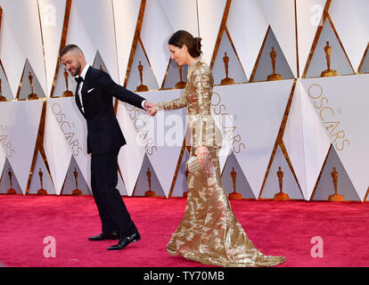 Justin Timberlake and Jessica Biel arrive on the red carpet for the 89th annual Academy Awards at the Dolby Theatre in the Hollywood section of Los Angeles on February 26, 2017. Photo by Kevin Dietsch/UPI Stock Photo