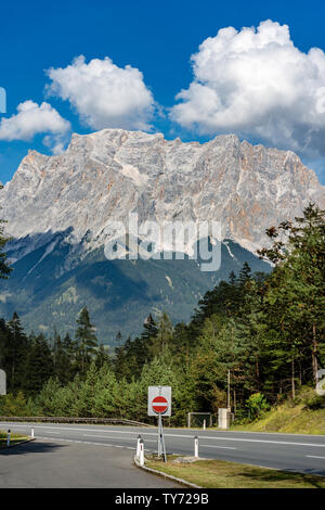 Zugspitze (2962 m) European Alps, the highest peak of the Wetterstein Mountains. Border between Austria and Germany, Europe Stock Photo