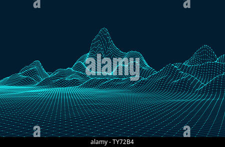 Abstract three-dimensional digital terrain of big data concept, graphics with artificial intelligence concept Stock Photo