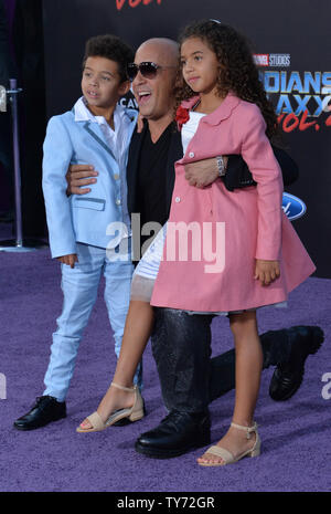 Cast member Vin Diesel and his son Vincent Sinclair (L) and daughter ...