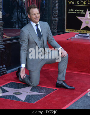 Actor Chris Pratt strikes a pose during an unveiling ceremony honoring him with the 2,607th star on the Hollywood Walk of Fame in Los Angeles on April 21, 2017. Photo by Jim Ruymen/UPI Stock Photo