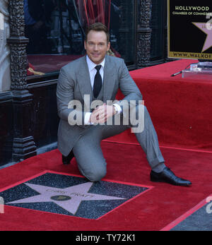 Actor Chris Pratt strikes a pose during an unveiling ceremony honoring him with the 2,607th star on the Hollywood Walk of Fame in Los Angeles on April 21, 2017. Photo by Jim Ruymen/UPI Stock Photo