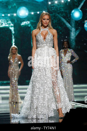 Miss Minnesota USA, Meridith Gould onstage during the Evening wear portion of the 2017 Miss USA Competition, Mandalay Bay Resort and Casino on May 14, 2017. Photo by James Atoa/UPI Stock Photo