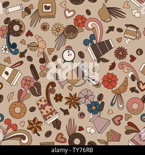 Coffee design. Seamless pattern background. Vector illustration. Morning menu Stock Vector