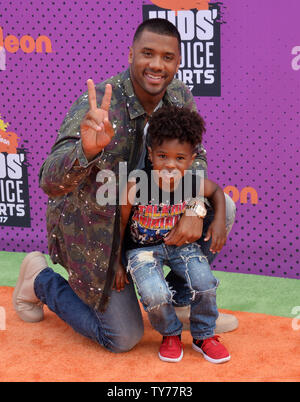 Host Russell Wilson (L) and Future Zahir Wilburn attend Nickelodeon's Kids' Choice Sports Awards 2017 at UCLA's Pauley Pavilion in Los Angeles on July 13, 2017.  Photo by Jim Ruymen/UPI Stock Photo