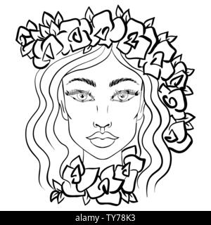Doodle girls face. Womens portrait for adult coloring book. Vector illustration. Stock Vector