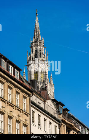 Bell and clock tower of the Neue Rathaus of Munich (New Town Hall) XIX century neo-Gothic style palace in Marienplatz, Germany, Europe Stock Photo