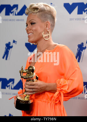 Pink, winner of the Michael Jackson Video Vanguard Award appears backstage during the 34th annual MTV Video Music Awards at The Forum in Inglewood, California on August 27, 2017.  Photo by Jim Ruymen/UPI Stock Photo