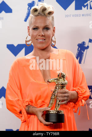 Pink, winner of the Michael Jackson Video Vanguard Award appears backstage during the 34th annual MTV Video Music Awards at The Forum in Inglewood, California on August 27, 2017.  Photo by Jim Ruymen/UPI Stock Photo