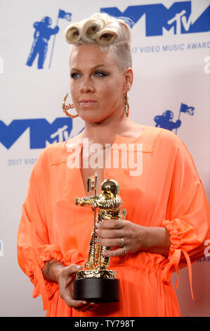 Pink, winner of the Michael Jackson Video Vanguard Award appears backstage during the 34th annual MTV Video Music Awards at The Forum in Inglewood, California on August 27, 2017.  Photo by Jim Ruymen/UPI Stock Photo