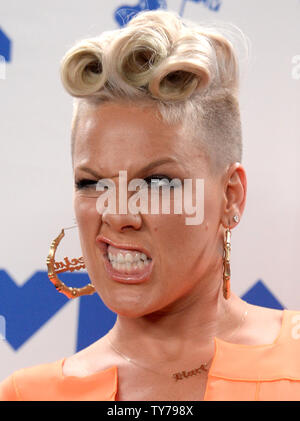 Pink, winner of the Michael Jackson Video Vanguard Award appears backstage during the 34th annual MTV Video Music Awards at The Forum in Inglewood, California on August 27, 2017.  Photo by Jim Ruymen/UPI Stock Photo