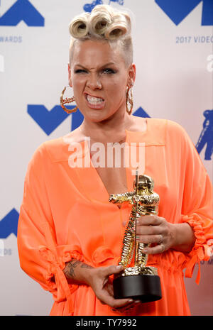 Pink, winner of the Michael Jackson Video Vanguard Award appears backstage during the 34th annual MTV Video Music Awards at The Forum in Inglewood, California on August 27, 2017.  Photo by Jim Ruymen/UPI Stock Photo