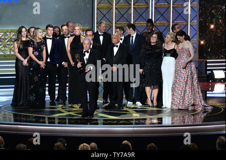 Producer Lorne Michaels and the cast/crew accept the award for Outstanding Variety Sketch Series for 'Saturday Night Live,' onstage during the 69th annual Primetime Emmy Awards at Microsoft Theater in Los Angeles on September 17, 2017.  Photo by Jim Ruymen/UPI Stock Photo