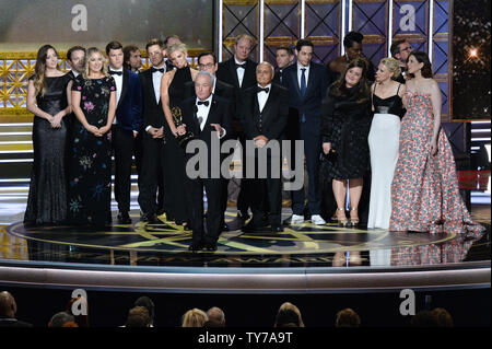 Producer Lorne Michaels and the cast/crew accept the award for Outstanding Variety Sketch Series for 'Saturday Night Live,' onstage during the 69th annual Primetime Emmy Awards at Microsoft Theater in Los Angeles on September 17, 2017.  Photo by Jim Ruymen/UPI Stock Photo