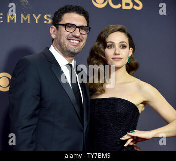 Producer Sam Esmail (L) and Emmy Rossum arrive for the 69th annual Primetime Emmy Awards at Microsoft Theater in Los Angeles on September 17, 2017. Photo by Christine Chew/UPI Stock Photo