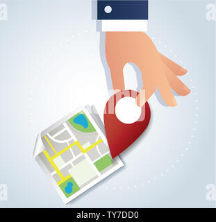 hand holding pin icon, red locatin icon