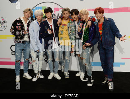 BTS arrives for the annual American Music Awards held at Microsoft Theater in Los Angeles, on November 19, 2017. Photo by Jim Ruymen/UPI Stock Photo