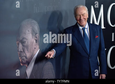 Christopher Plummer attends the world premiere of 'All The Money in the World' at the Samuel Goldwyn Theater in Beverly Hills on December 18, 2017. Photo by Chris Chew/UPI Stock Photo