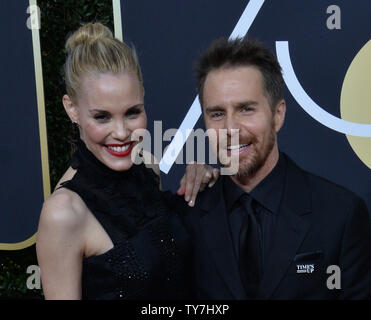 Actors Leslie Bibb (L) and Sam Rockwell attend the 75th annual Golden Globe Awards at the Beverly Hilton Hotel in Beverly Hills, California on January 7, 2018. Photo by Jim Ruymen/UPI Stock Photo