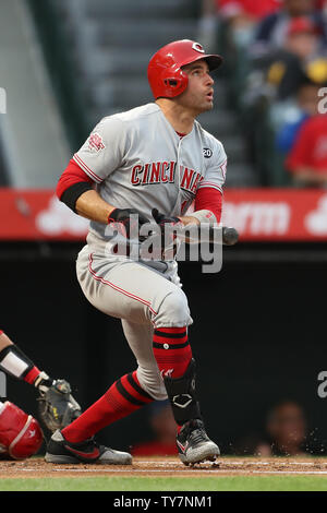 Anaheim, California, USA. June 25, 2019: Cincinnati Reds first baseman Joey Votto (19) washes his solo homer leave the park during the game between the Cincinnati Reds and the Los Angeles Angels of Anaheim at Angel Stadium in Anaheim, CA, (Photo by Peter Joneleit, Cal Sport Media) Credit: Cal Sport Media/Alamy Live News Stock Photo