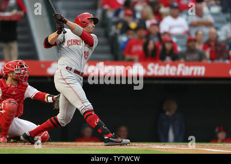 Anaheim, California, USA. June 25, 2019: Cincinnati Reds first baseman Joey Votto (19) washes his solo homer leave the park during the game between the Cincinnati Reds and the Los Angeles Angels of Anaheim at Angel Stadium in Anaheim, CA, (Photo by Peter Joneleit, Cal Sport Media) Credit: Cal Sport Media/Alamy Live News Stock Photo