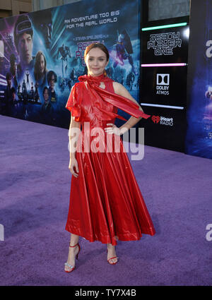 Cast member Olivia Cooke attends the premiere of the sci-fi motion picture Ready  Player One at the Dolby Theatre in the Hollywood section of Los Angeles on  March 26, 2018. Storyline: When