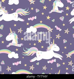 Vector seamless pattern with mugical unicorns. Design for wallpaper, phone case, poster, t-shirt, mug, child books etc. Stock Vector