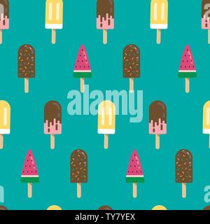 Seamless pattern with ice cream. Flat design. Stock Vector
