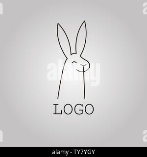 Rabbit one line art logo design. Rabbit icon flat. Vector illustration. Stock Vector