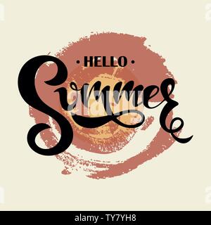 Summer banner with Sun and lettering Hello Summer! Vector illustration. Stock Vector
