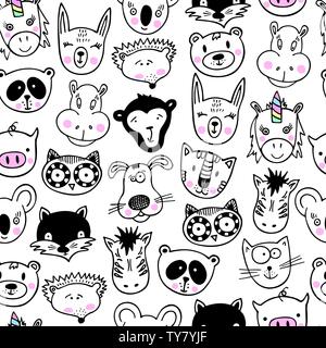 Seamless pattern with cute animals. Can be used for school books and drawing poster, T-shirt Print and cartoon character. Stock Vector